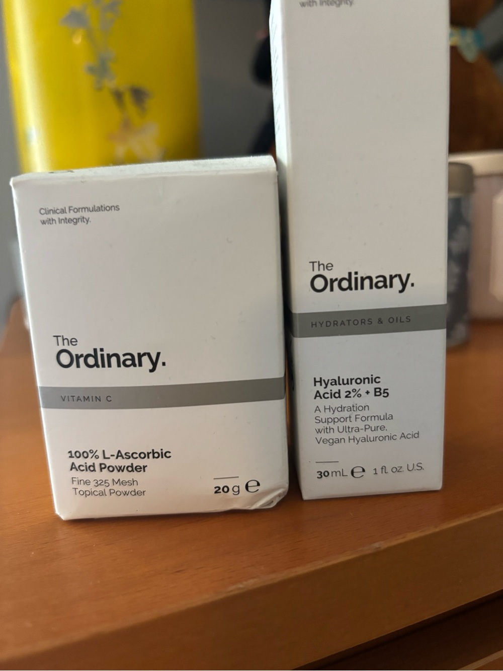 The Ordinary White and Gray Skincare Boxes - Vitamin C & Hyaluronic Acid